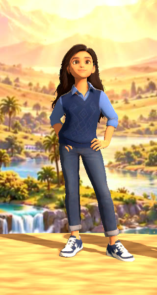 Hanny, de colete azul e jeans